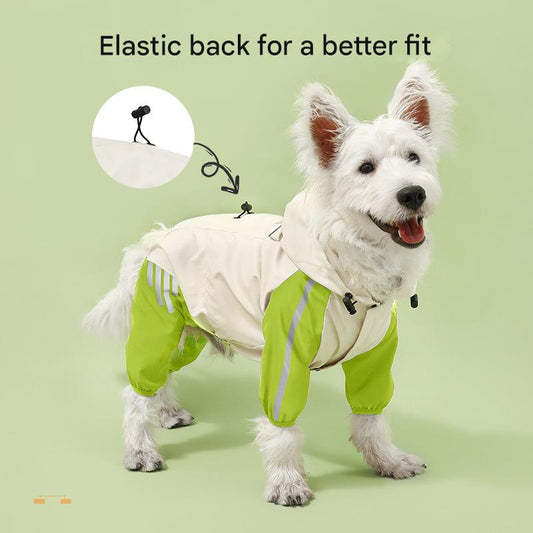 Colorblock (Beige blue) Dog Raincoat - Waterproof with Hood and Reflective Strips (Size S)
