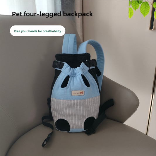 Size XXL Blue-Gray Patchwork Pet Backpack Dog Carrier Cat Travel Bag - Breathable, Portable & Hands-Free Four-Leg Design