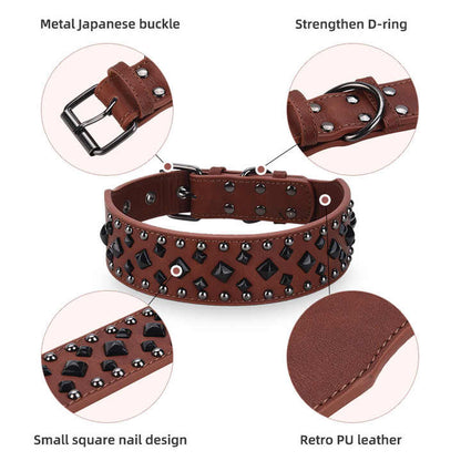 Size S Green 1 pack Stylish PU Leather Dog Collar with Spikes - Adjustable, Durable & Comfortable for Medium to Large Breeds