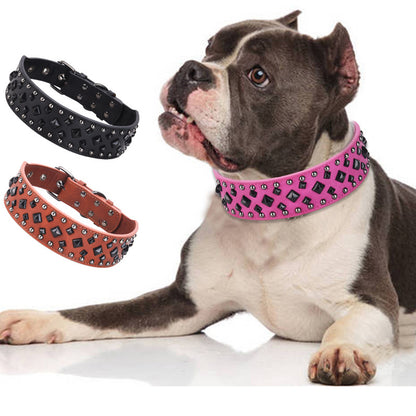 Size L Green 1 pack Stylish PU Leather Dog Collar with Spikes - Adjustable, Durable & Comfortable for Medium to Large Breeds