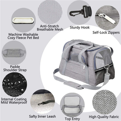 Portable Pet Bag for Small Dogs and Cats - Light pink Travel Tote with Pet Mat (44x25x28cm)