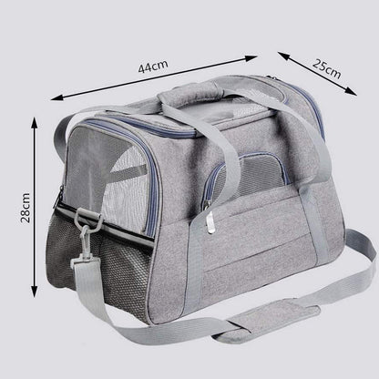 Portable Pet Bag for Small Dogs and Cats - Light blue Travel Tote with Pet Mat (44x25x28cm)
