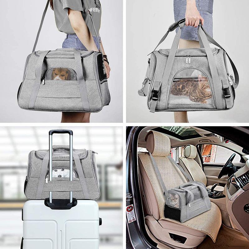 Portable Pet Bag for Small Dogs and Cats - Dark blue Travel Tote with Pet Mat (44x25x28cm)