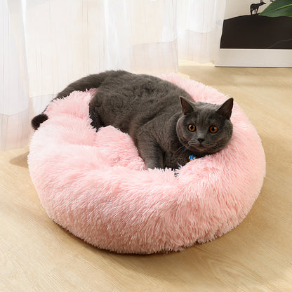 Black 50cm Cozy Round Pet Bed - Plush Cat & Dog Bed with Non-Slip Base, Machine Washable