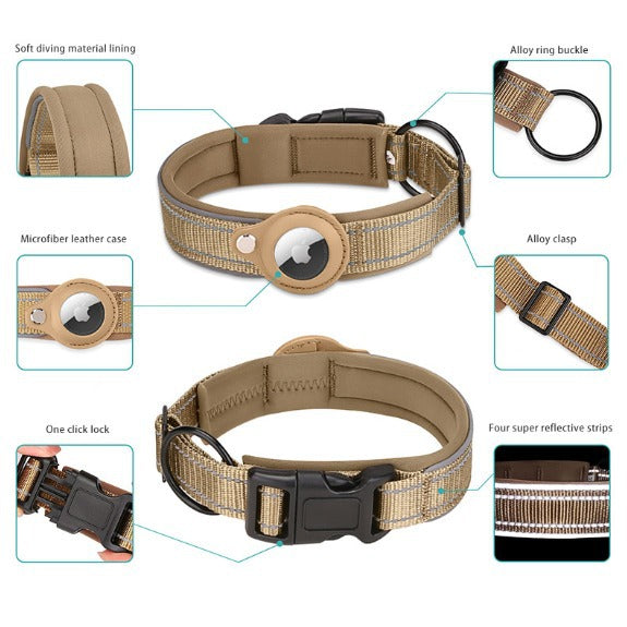 M Orange Secure Nylon Dog Collar with Built-in Apple AirTag (not included) Holder Case - Pet Tracker Accessory