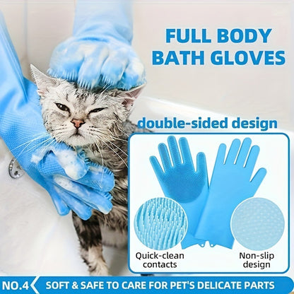 Grey 6-Piece Dog Grooming Bath Set - Absorbent Microfiber Towels & Wash Mitts for Shiny Coats