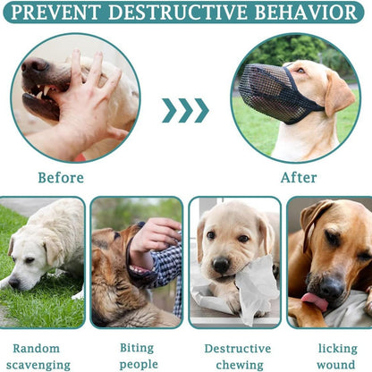 2 Pcs Size M Grey Breathable Mesh Dog Muzzle - Anti-Barking, Biting & Chewing - Adjustable & Comfortable Nylon Muzzle for Dogs