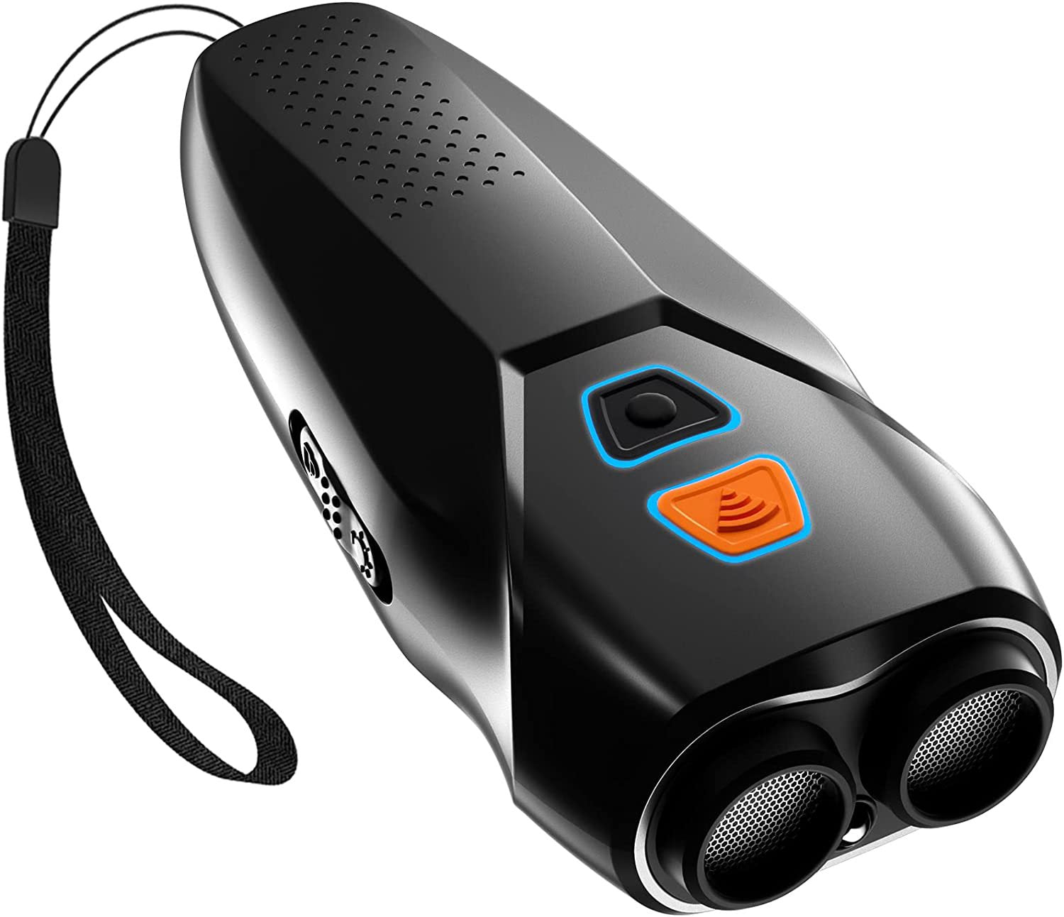 Black USB Rechargeable Dual-Head Ultrasonic Dog Repeller - High-Power Anti-Bark Device, 142x95x41mm, 140.6g