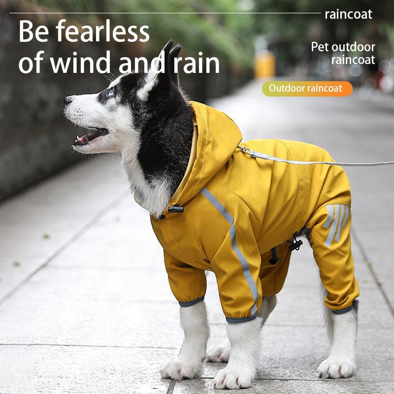 XL Purple And Gray Trim Waterproof Four-Legged Dog Raincoat with Leash Hole for Small Breeds