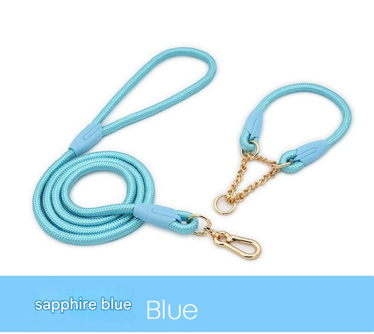 Blue Durable Nylon P-Collar Dog Training Set - Heavy Duty Leash & Martingale Collar (Size : L)