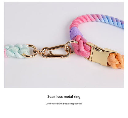 Handmade Rope Dog Collar and Leash Set - Colorful Woven Cotton (Light green - Size L)