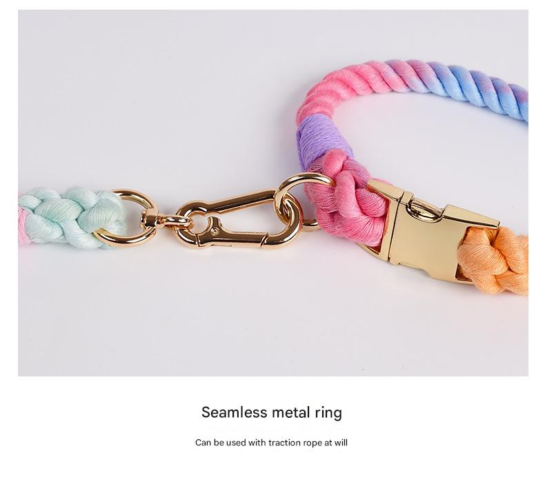 Handmade Rope Dog Collar and Leash Set - Colorful Woven Cotton (Pink - Size XL)