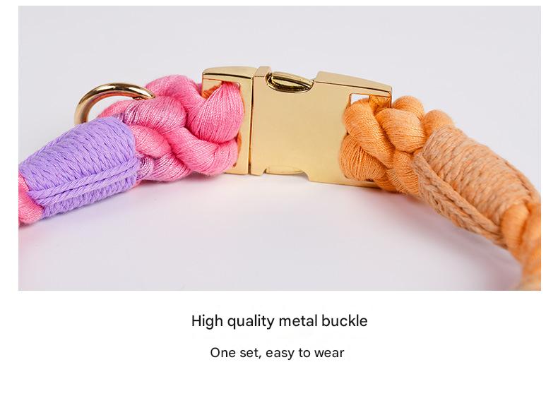 Handmade Rope Dog Collar and Leash Set - Colorful Woven Cotton Cotton (Dark Gray - Size L)
