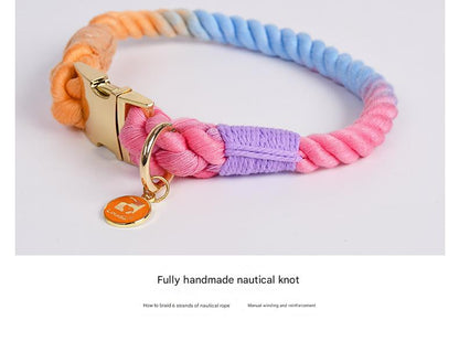 Handmade Rope Dog Collar and Leash Set - Colorful Woven Cotton Cotton (Wine red - Size M)